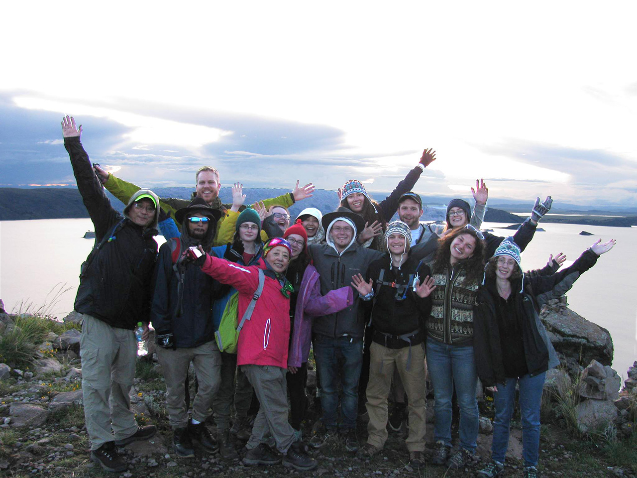 Professor and Students at Amantani Island, Lake Titicaca, Peru