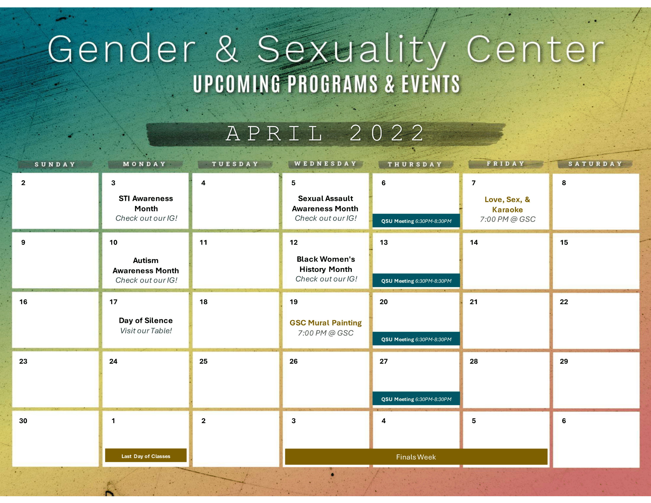 April GSC Events Calendar